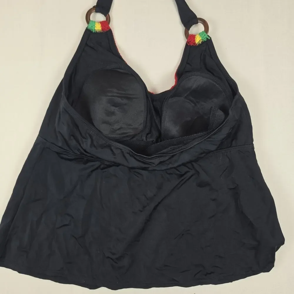 Xhilaration Women's Size 1 Black Halter Tankini Swim Top Crochet Trim